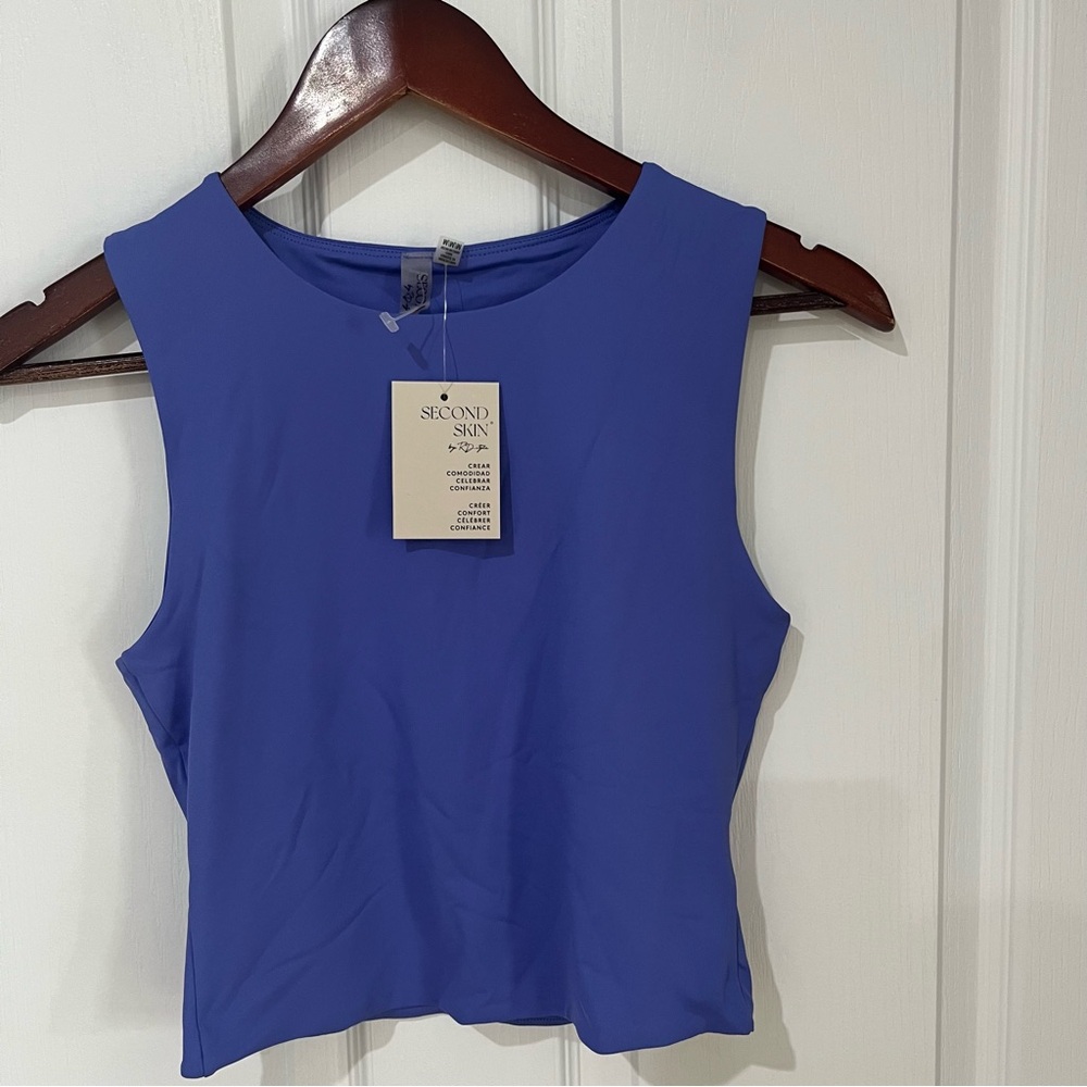 SECOND SKIN RD Style Blue Tank Top Crop Shell Shirt Contour Sleeveless Blouse M